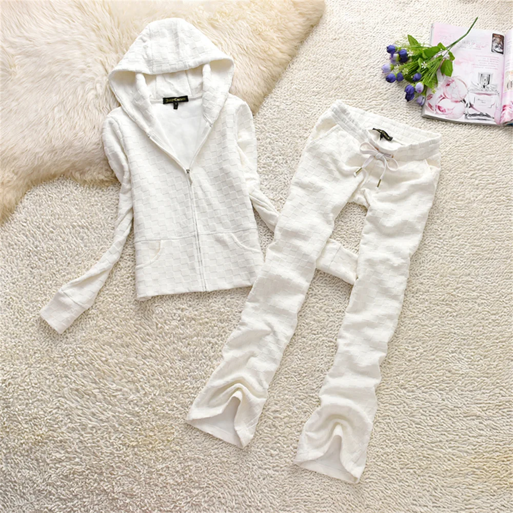 Juiyc Cometure Velvet Tracksuit 100% Cotton Women\'s Hooded Sweatshirt Solid Color Casual Sports Suit + Women Straight Pants