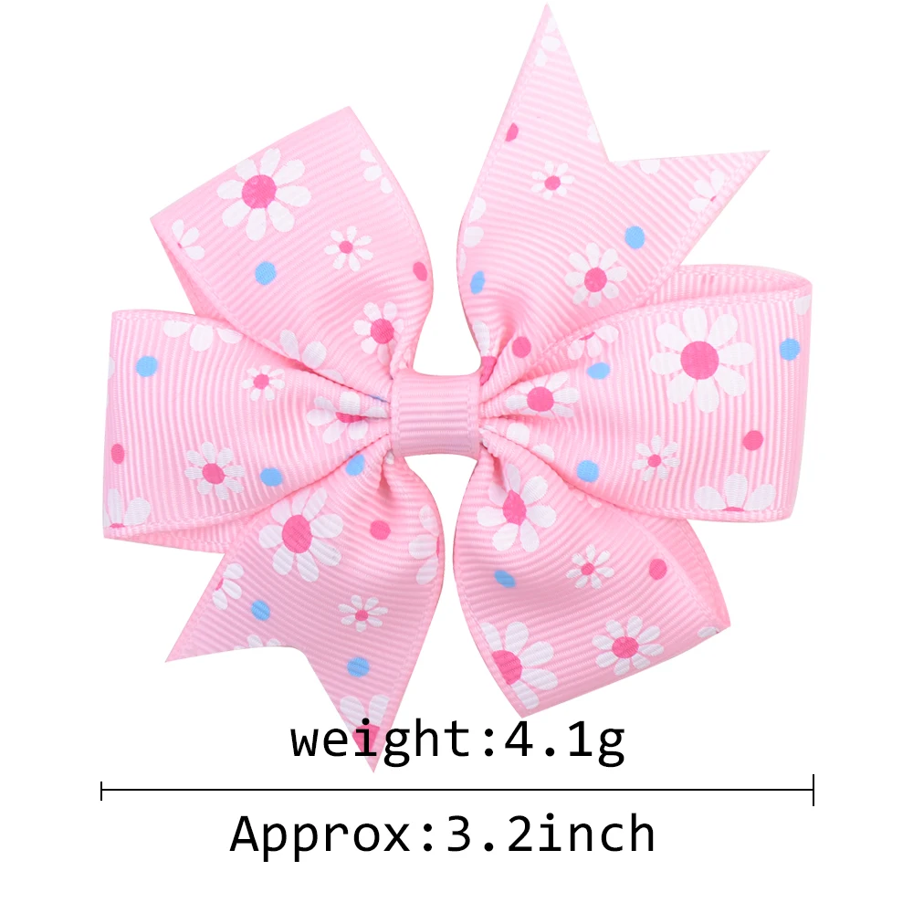 20pcs/lot Printed Flower Hairpins Hair Bows with Clip for Baby Girls Grosgrain Ribbon Daisy Hair Clip Barrettes Hair Accessories image 2
