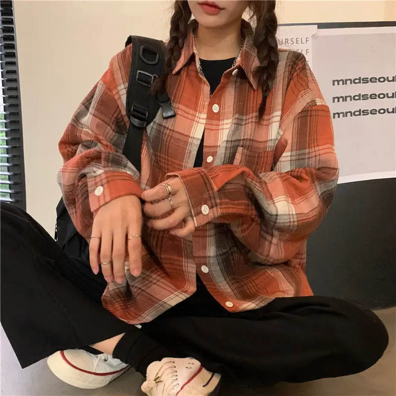 

Женские клетчатые рубашки в стиле ретро, свободная верхняя одежда, универсальная студенческая мягкая одежда для отдыха в корейском стиле, модная красочная женская повседневная весенняя шикарная одежда