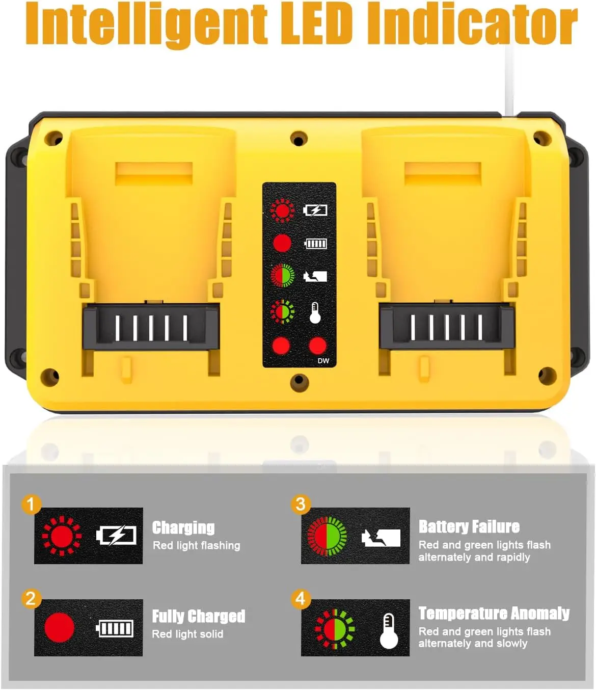 Portable Dual Ports Charger For Dewalt 14.4V-18V Lithium Battery Rechargeable DCB207 DCB206 DCB204 DCB203 Fast Charger image 4