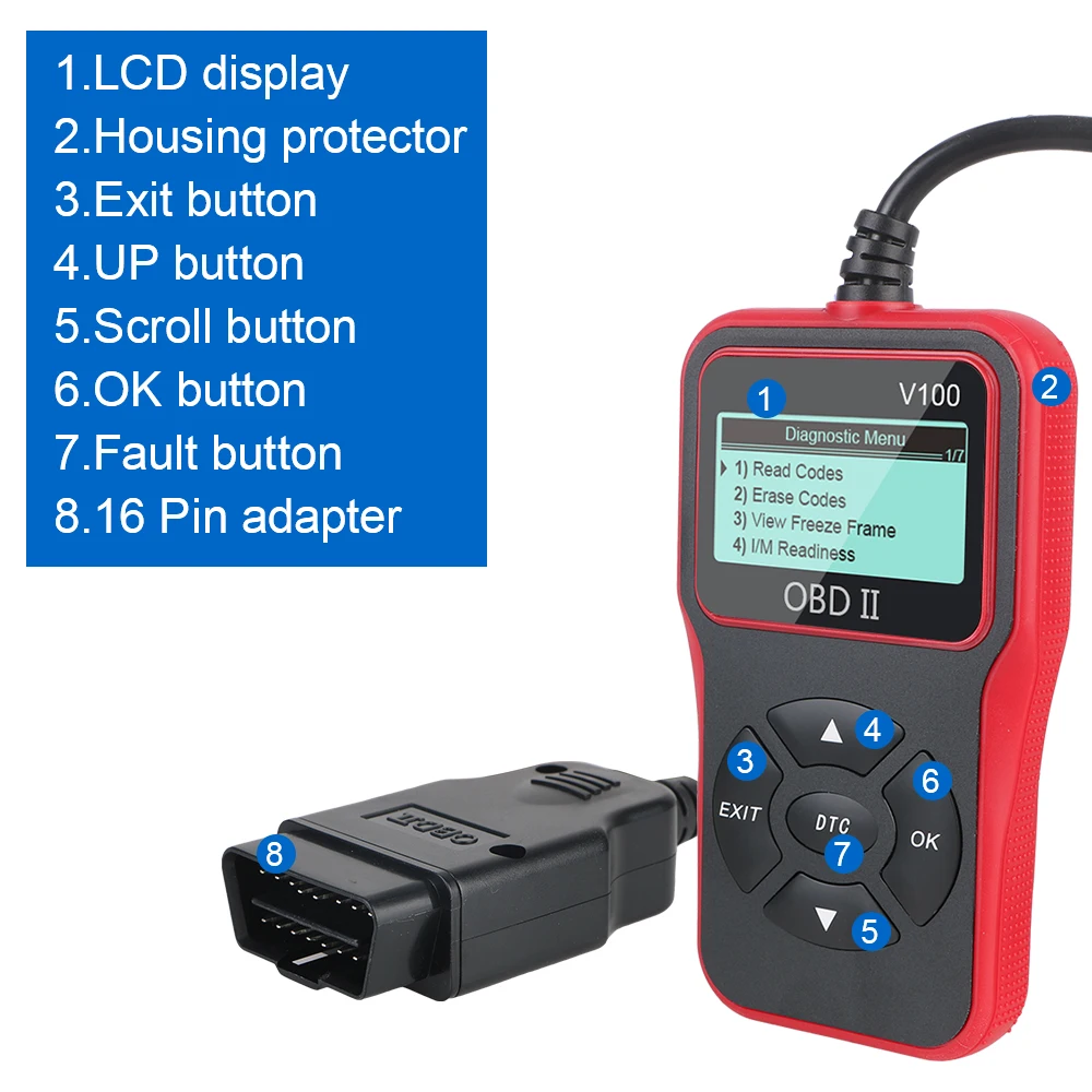 V100 Samochodowe narzędzia diagnostyczne OBD2 Czytnik kodów Cyfrowy wyświetlacz Plug and Play Skaner OBD 2 Tester silnika Akcesoria samochodowe