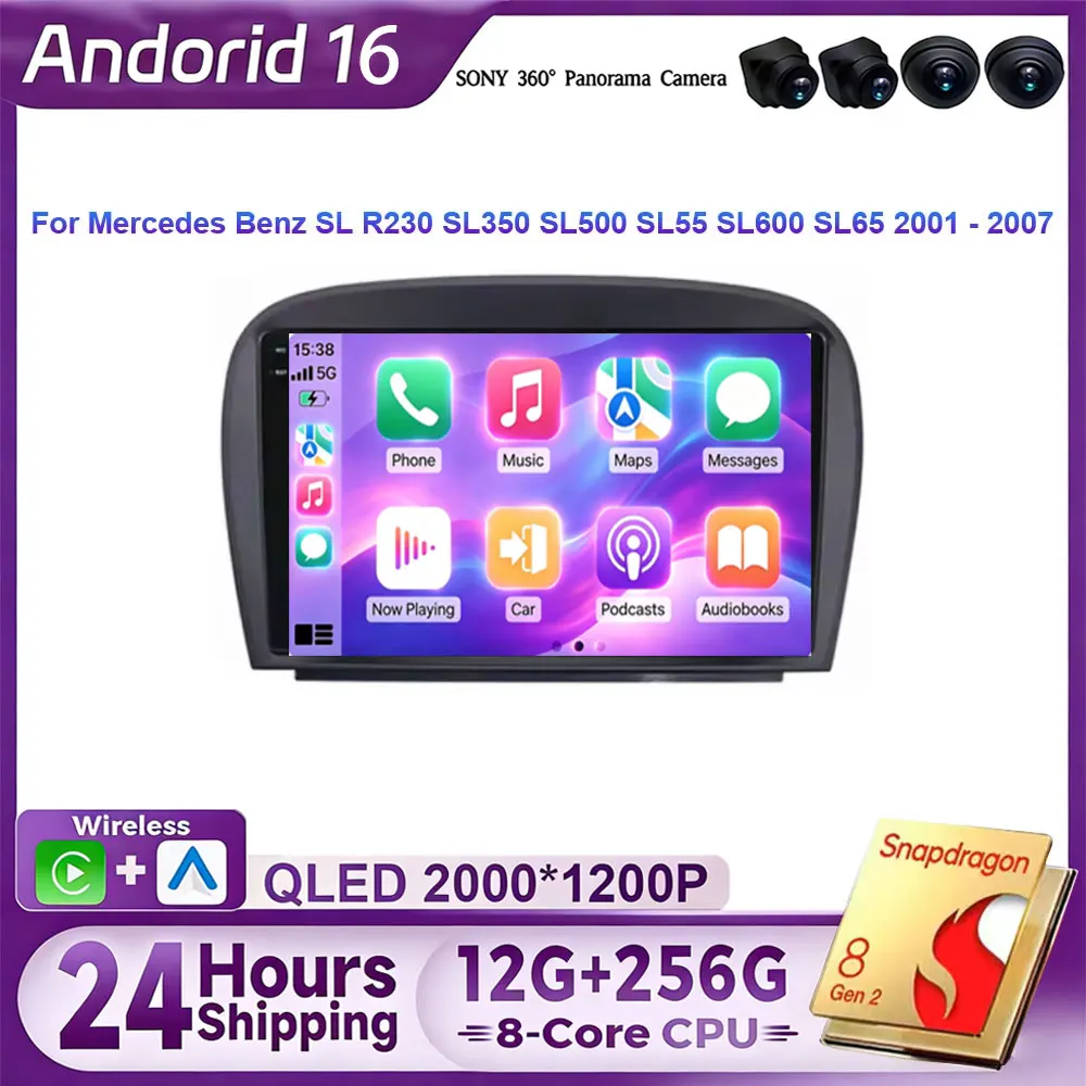 Android 16 Car Radio For Mercedes SL R230 SL350 SL500 SL55 SL600 SL65 2001 -2007 Navigation GPS Multimedia Player Stereo wifi+4G