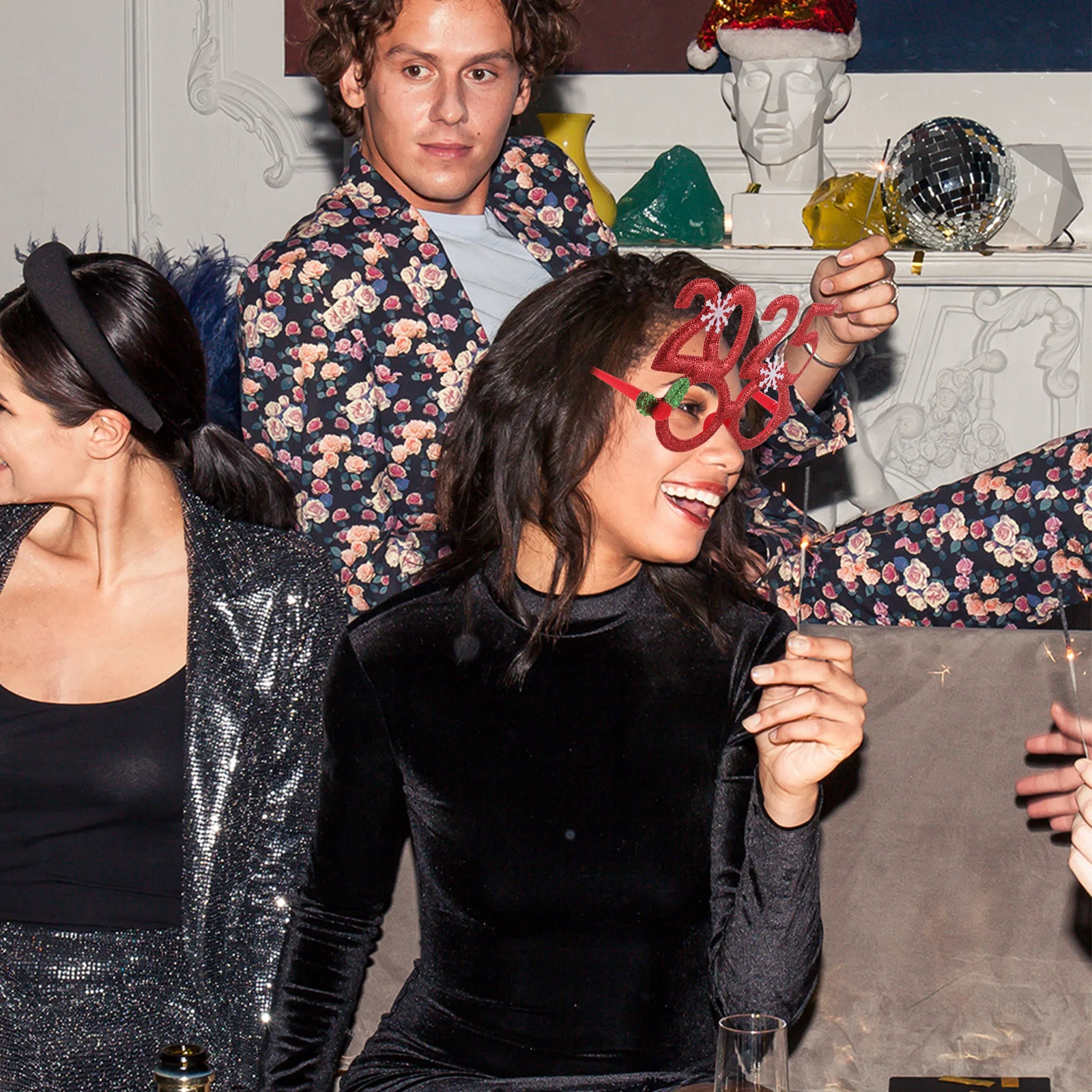 

2025 Number Christmas Glasses Photo Prop Xmas Party Eyewear Funny Holiday Party Eyeglasses Frames Christmas Glasses Frames