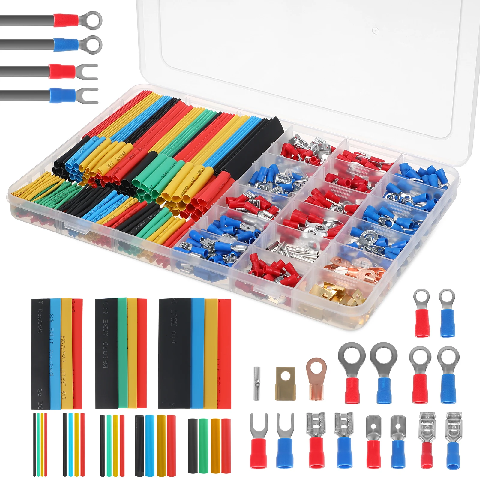 

1 set Wire Connectors Kit Heat Shrink Tube Insulated Ring Terminals Automotive Marine Spade Butt Connectors Electrical PVC