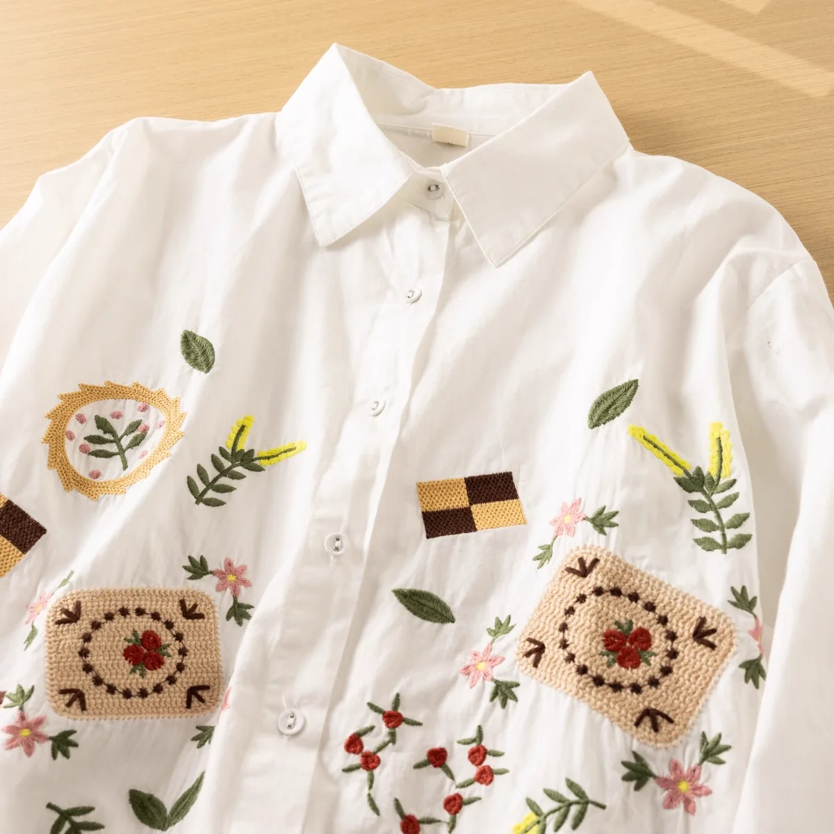 Morigirl style cotton flowers embroider shirts and blouses for women autumn hollow out crocheted patchwork shirts ladies clothes