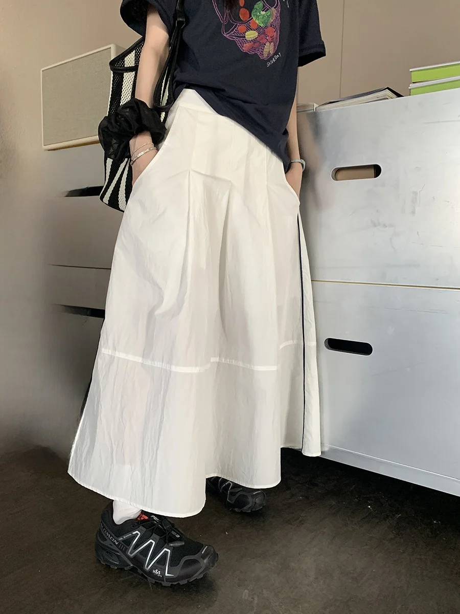 

Slimming High Waist A-Line Midi Skirt Sunny Patchwork Sunscreen Women's Faion Commute Sle Korean Version Inner Lined Skirt