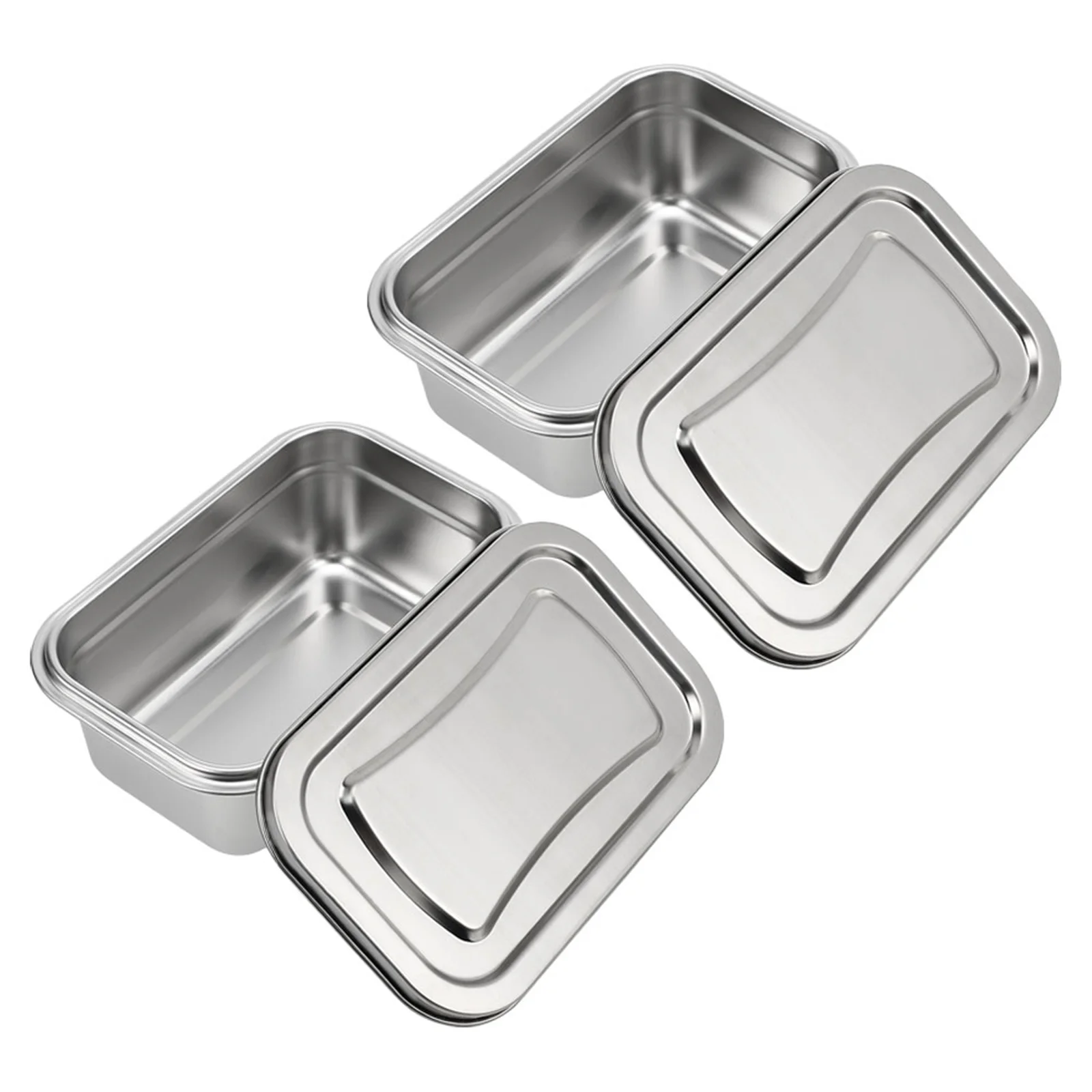 

2pcs Stainless Steel Ice Cream Container For Freezer Storage Airtight Seal Homemade Ice Cream Keeper Metal Food Storage