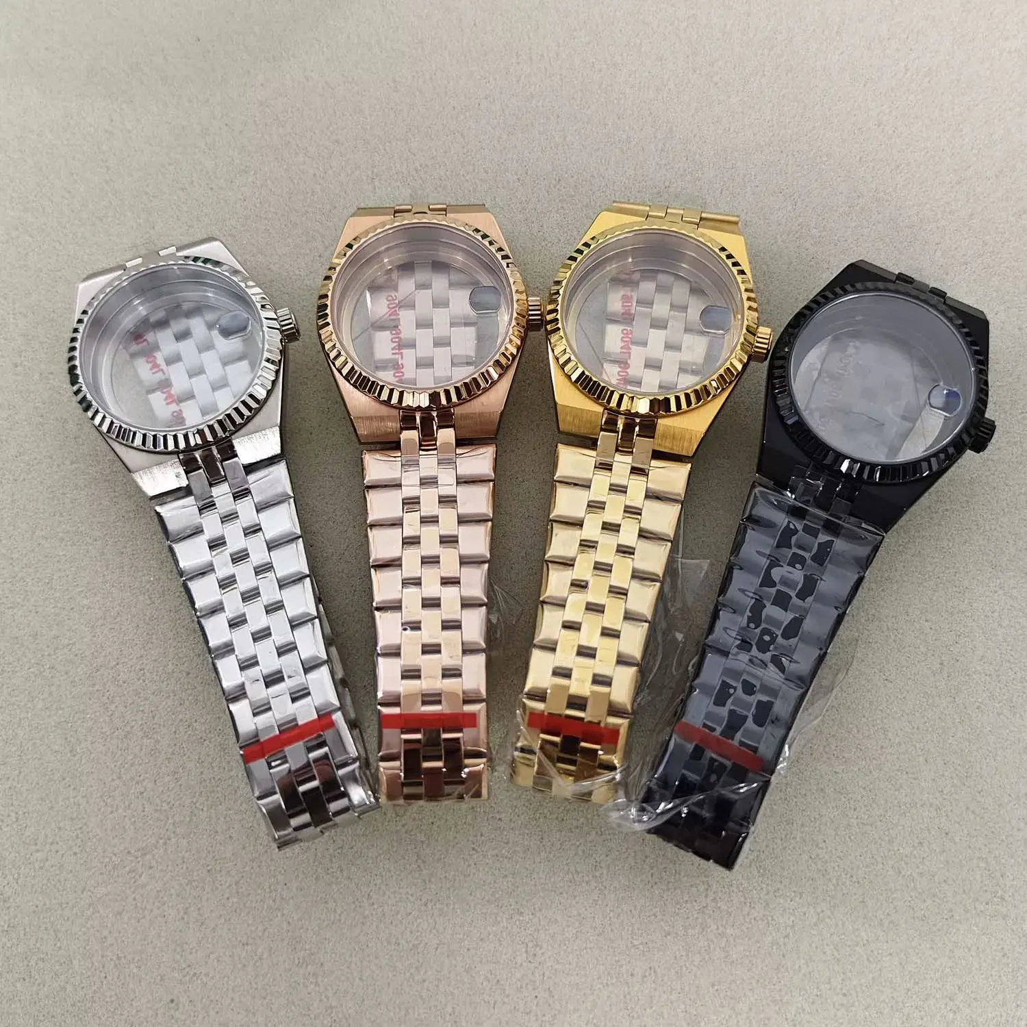 36mm PVD Plated Watch Case Transparent Back Magnifier Sapphire Crystal Fit 30mm Dial Fit NH35 NH36 Movement Watch Mod Parts