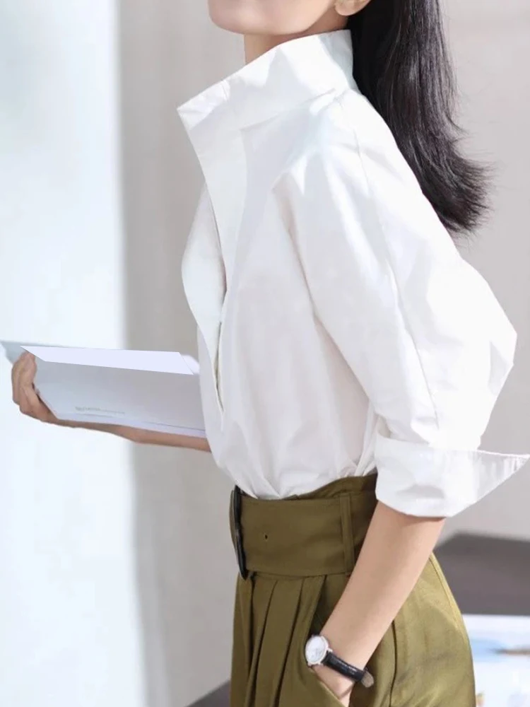 بلوزة فضفاضة تناسب Batwing Sve ذات ياقة واقفة ملونة قابلة للتنيف سبعة أضعاف Sve Street Sle للسيدات irt طويلة Sve