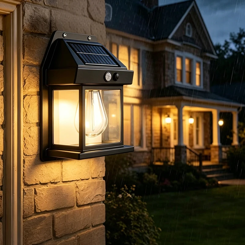Vintage Outdoor LED Motion Sensor Solar Wall Lights 3 Modes Waterproof Lantern for Front Fence Backyard Hallway Porch Decor