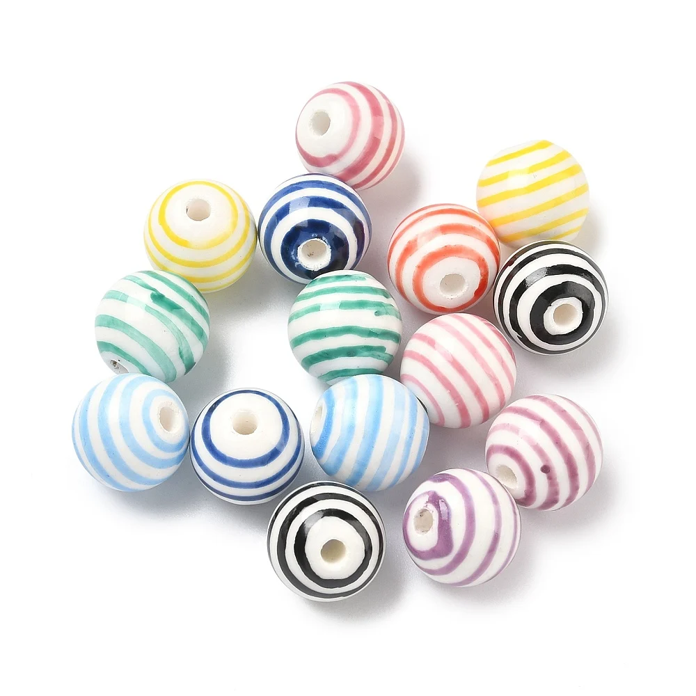

20pcs Multicolor Striped Round Ceramic Beads Handpainted 12.5mm Loose Spacer Bead Porcelain for Jewelry Necklace Bracelet Making
