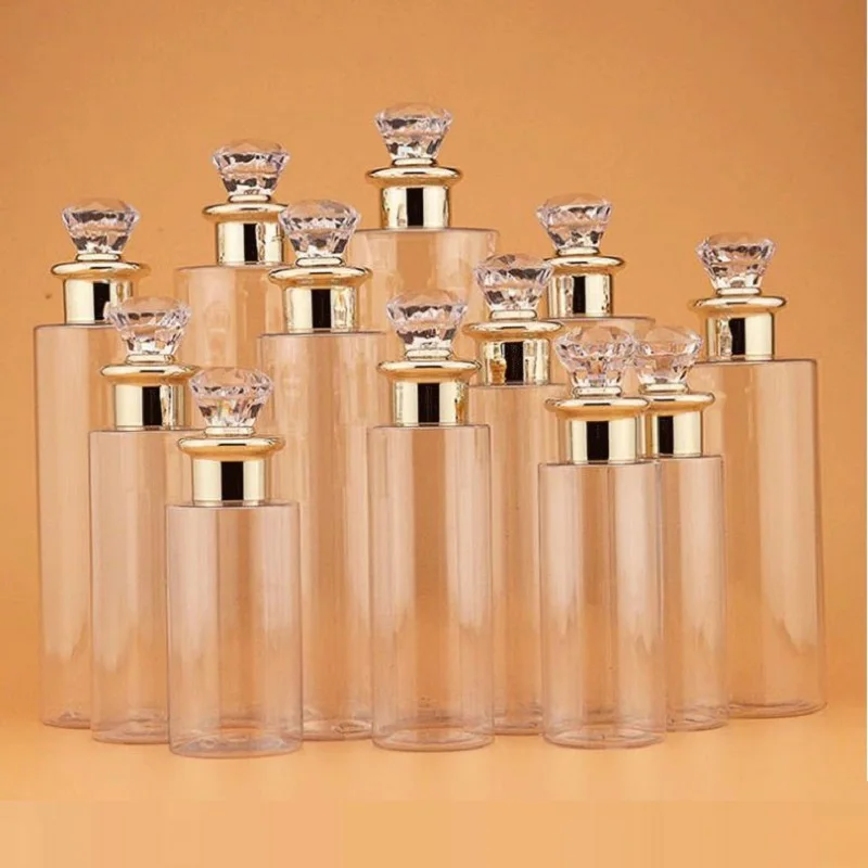 10pcs Transparent Plastic Bottles Empty Toner Luxury Diamond Lid Lotion Shampoo SPA Refillable Bottle 300ml 350ml 400ml 500ml