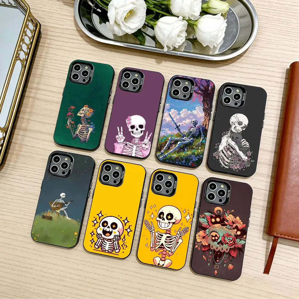 

Cute-Cartoon Vibe skeleton Phone Case For iPhone17,16,15,14,13,12,11 Plus,Pro Max Black Candy silver phone case