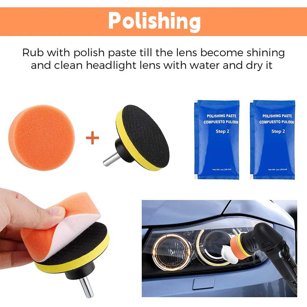 16pcs Car Headlight Lens Restoration Repair Kit Polishing Cleaner Cleaning Tools Headlight Restoration Kit