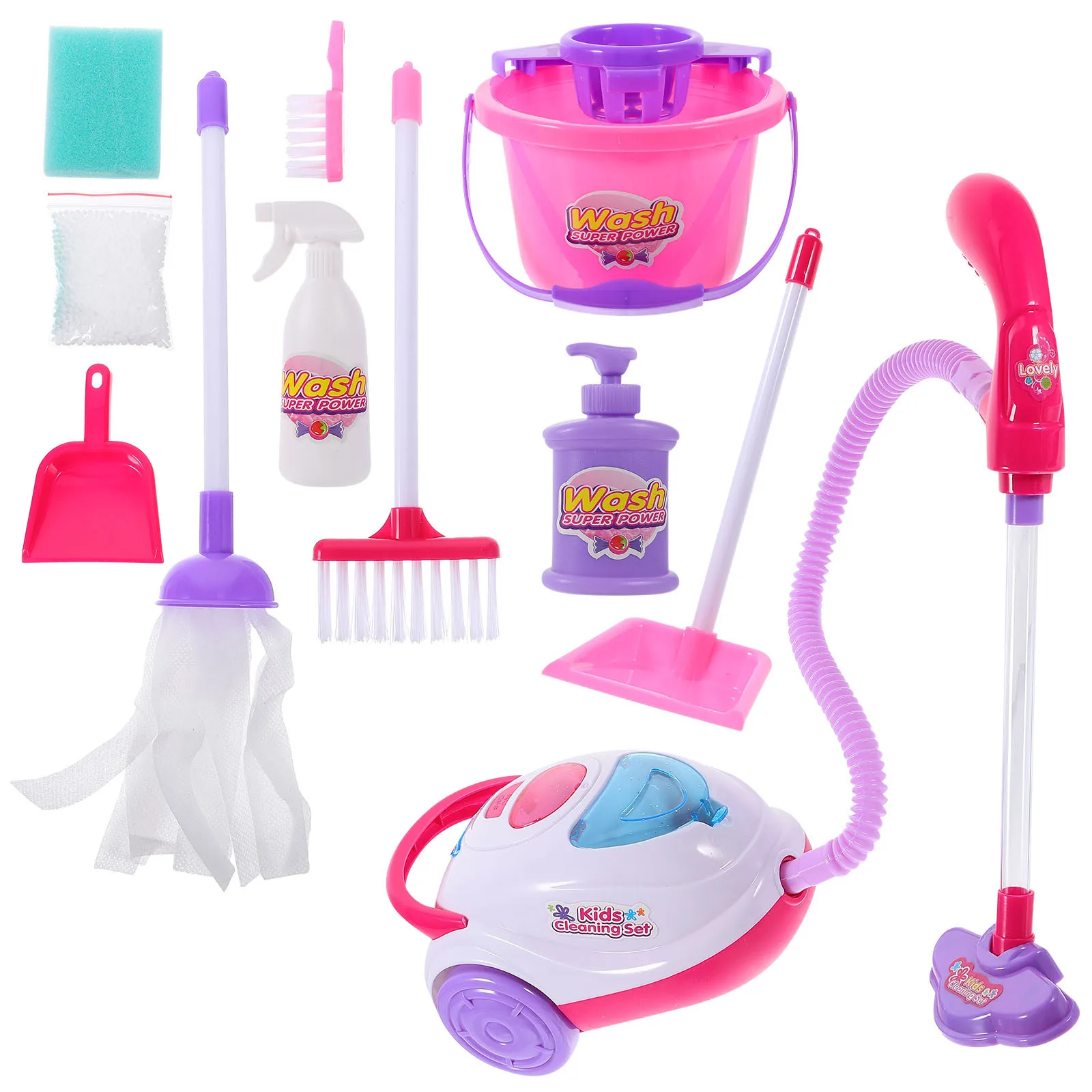 1 set di aspirapolvere per bambini, kit di giocattoli, plastica colorata e durevole, strumenti per la pulizia, regalo educativo, giocattolo per aspirapolvere