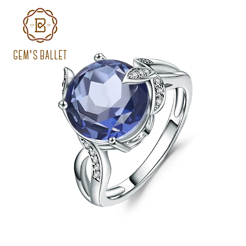 GEM'S BALLET 4.79Ct Natural Iolite Blue Mystic Quartz Gemstone Rings Solid 925 Sterling Silver Fine Jewelry For Women Wedding