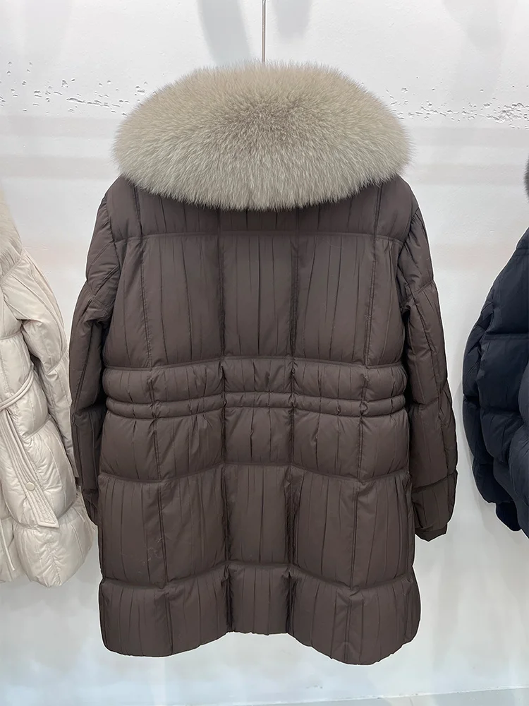 Moda feminina inverno quente puffer jaquetas gola de pele de raposa natural real ganso para baixo jaquetas casaco grosso cusual outwear roupas