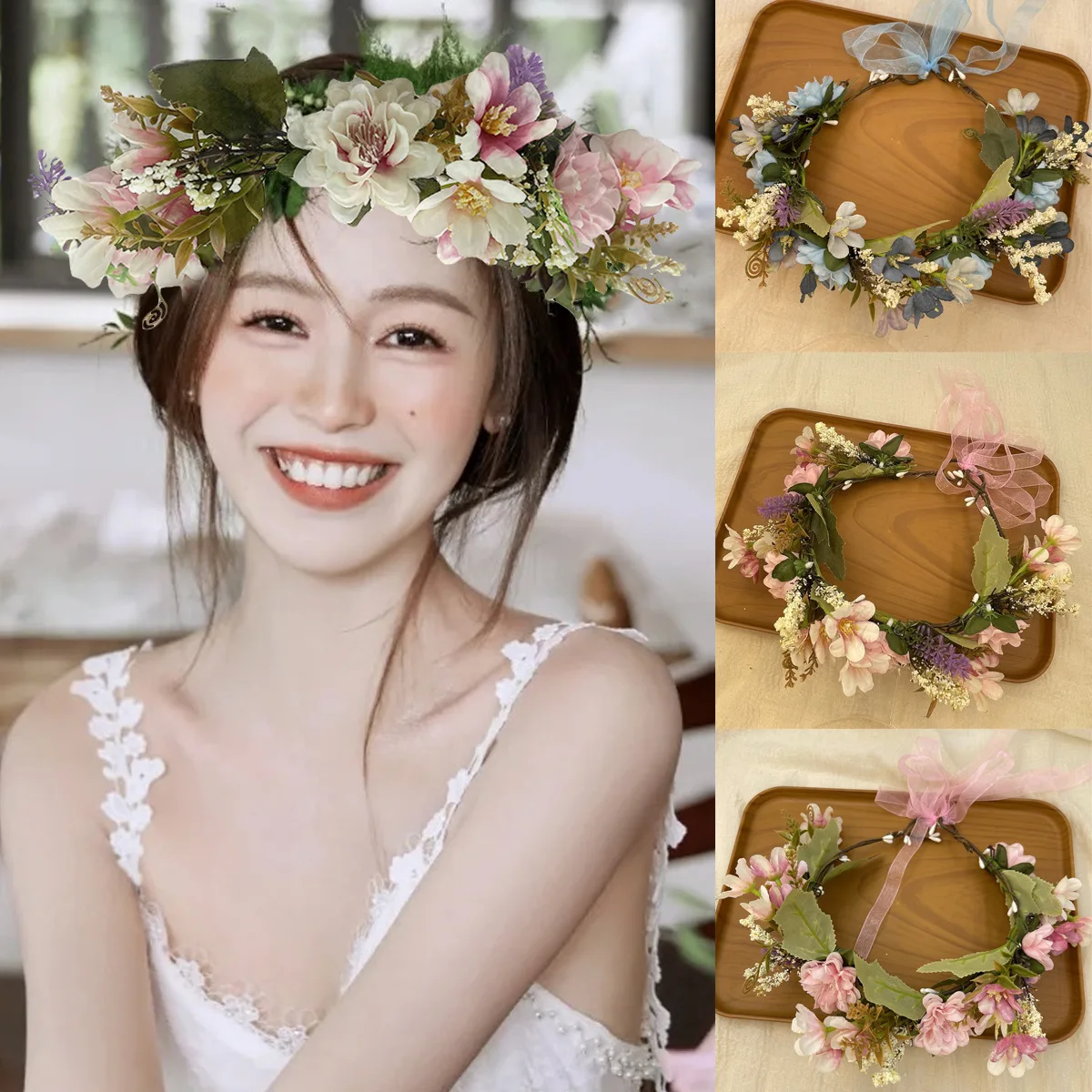 

Свадебный венок невесты, головной убор, повязка на голову с искусственным цветком, реквизит для путешествий, реквизит, цветочные венки, гирлянды, украшение для головного убора