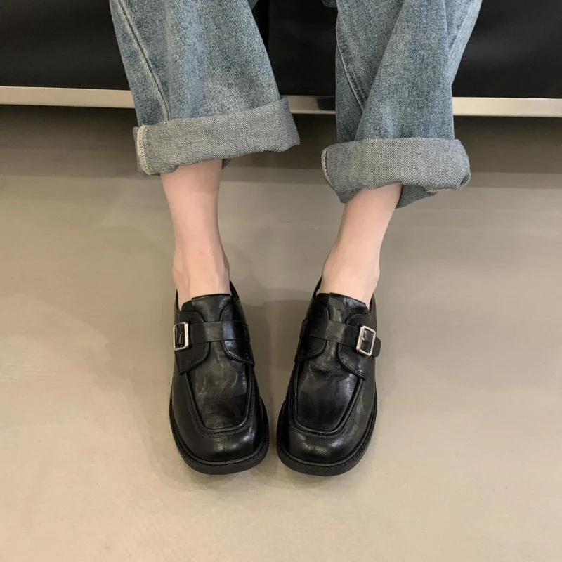 AIYUQI Women\'s Loafers British Style 2026 New Buckle Thick Heel Female Shoes Spring Large Size Women\'s Oxford Shoes