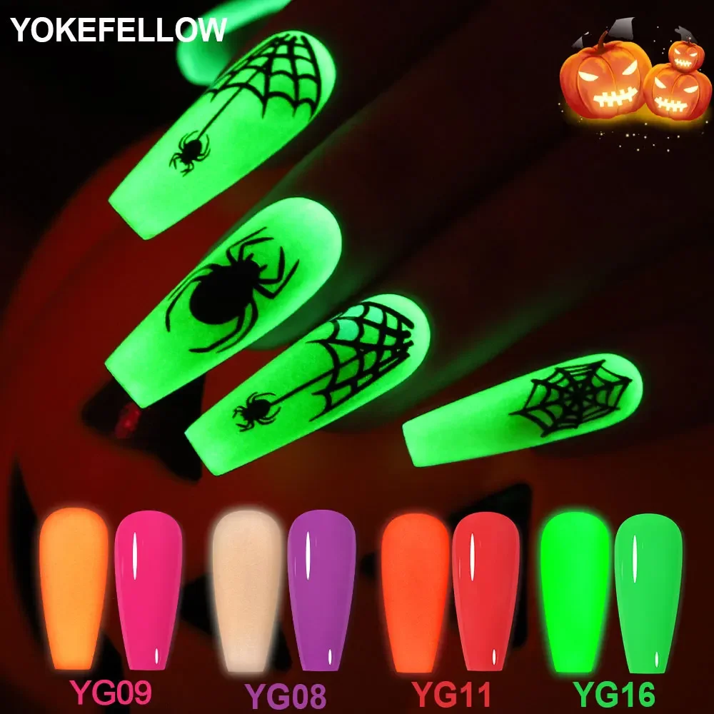 YOKEFELLOW 10ML Glow in the dark Gel Nail Polish Luminous Neon Gel Polish Summer Semi Permanent Soak Off Nail Art UV Varnish