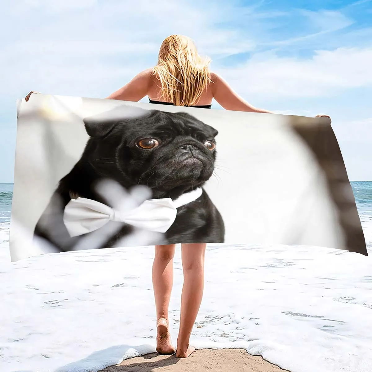 Microfiber Sand Free Beach Towel Thin Quick Fast Dry Super Absorbent Oversized Large Lightweight Towels for Beach Pool Pug Dog