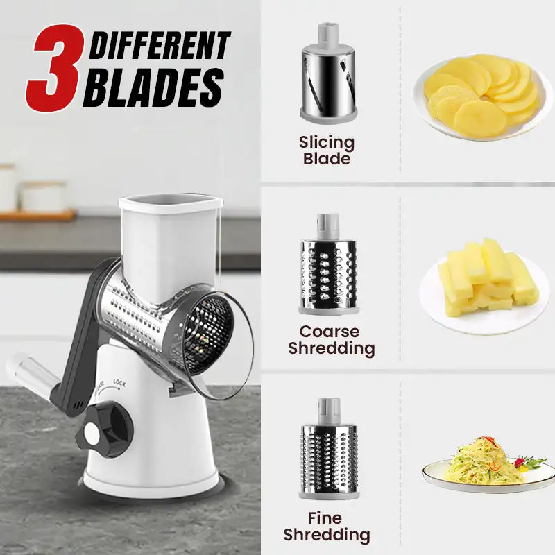 Multi functional hand cranked vegetable slicer, household kitchen manual vegetable slicer, slicer, drum type vegetable slicer.