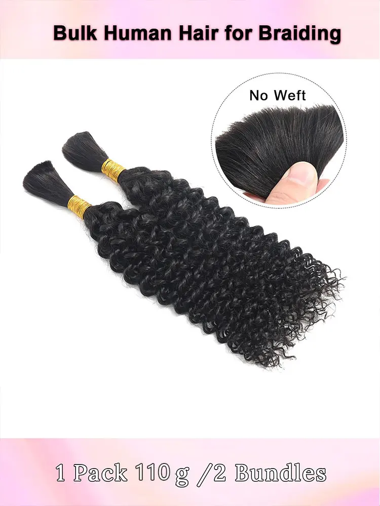 Human Braiding Hair For Boho Braids  Deep Wave Bulk Human Hair Extensions For Braiding No Weft Deep Curly Bulk Wet and Wavy