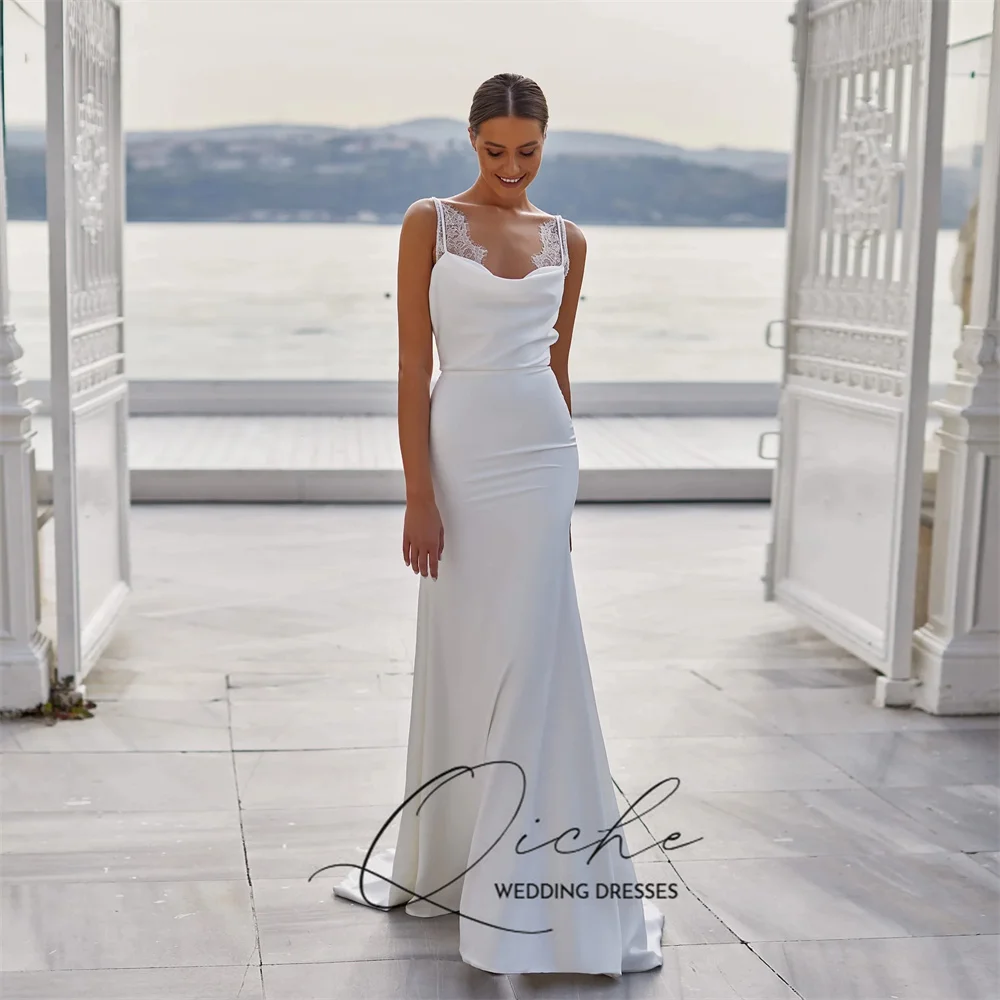 QICHE  Elegant  Mermaid Lace Wedding Dresses 2026 Spaghetti Straps Sleeveless Open Back Bridal Gown Customized Vestido De Novia