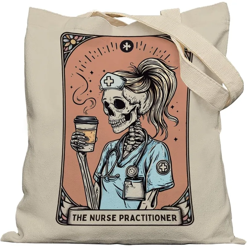 Funny Gothic Practitioner Nurse Tote Bag Nurse Practitioner Gifts for Women Canvas Tote Bags Np Nurses Appreciation Gifts Bags