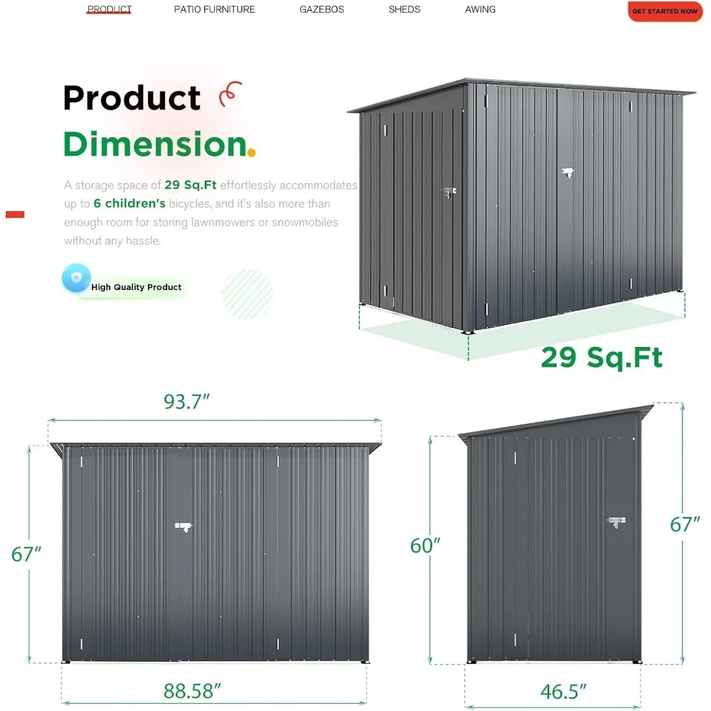 Cobertizo para almacenamiento de bicicletas al aire libre, cobertizo horizontal para exteriores de 4' x 7,5' y almacenamiento al aire libre con puerta triple bloqueable