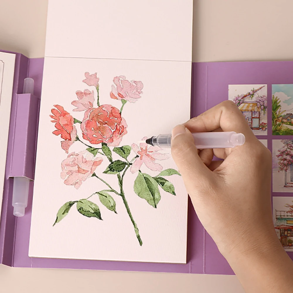 Reise-Aquarell-Malset mit dreifach gefaltetem Buch, integriertem 12-Farben- und Stressabbau-Notizpapier für die DIY-Kunsttherapie – Detail 3