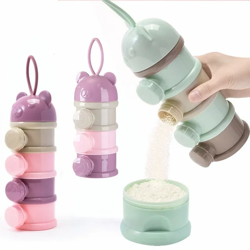 New Useful 3/4‑Layer Bear Style Baby Portable Food Storage Box Toddler Snack Container Milk Powder Box Kids Feeding Cup Supplies