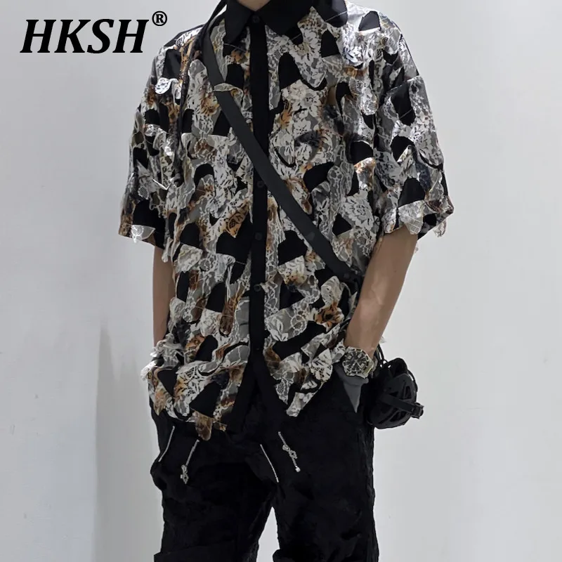 

HKSH Men's Niche Original Design Burnt Lace Shirt Summer Vintage Chic Shirt Fashion Patchwork Shirts Print Punk Tide Tops HK1886