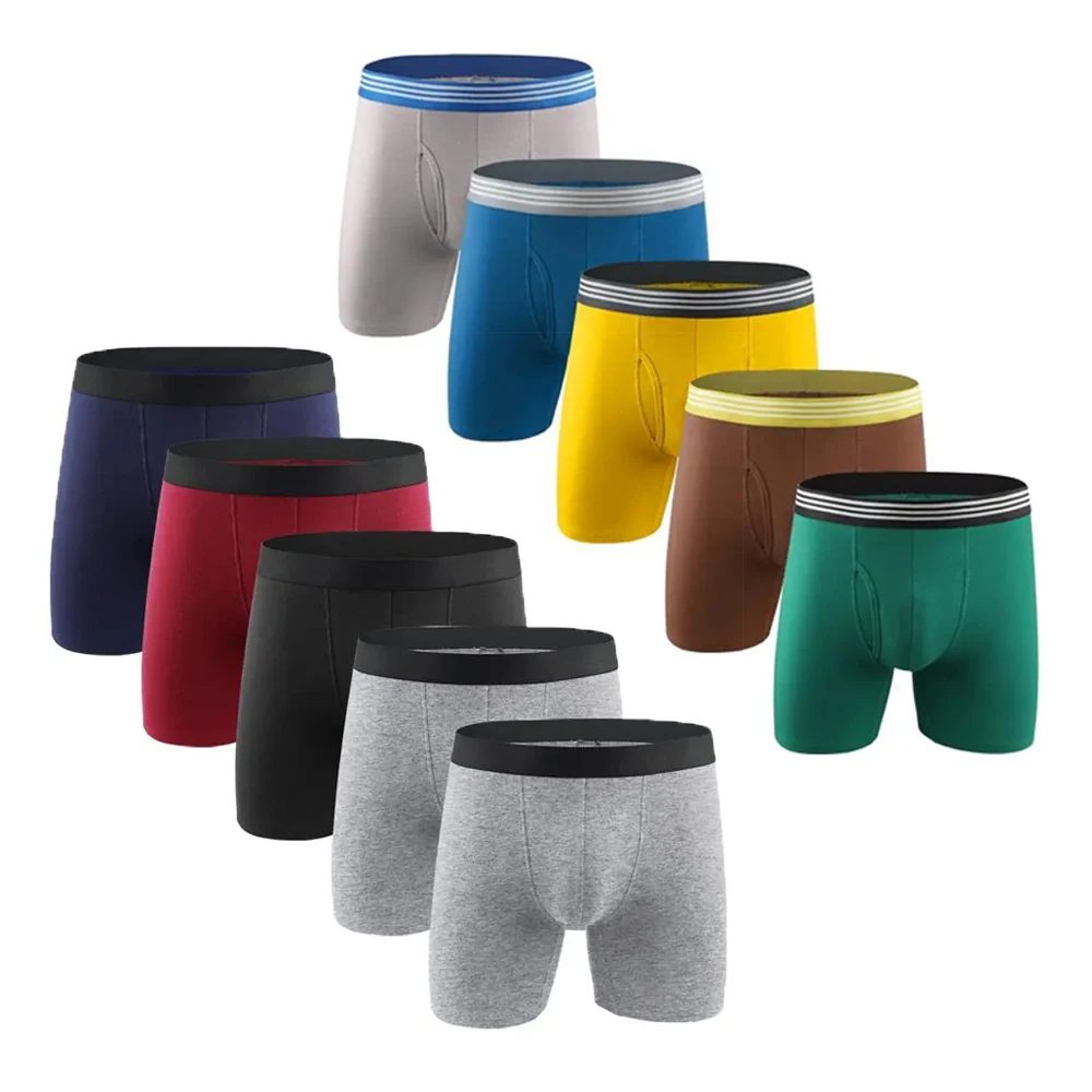 

5pcs Plus Size Men Sports Long Cotton Boxers Briefs Shorts Male Hombre Underpants Breathable, Comfy, Stretchy