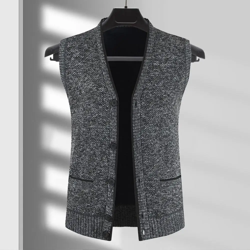 Men Vest Elegant Men's V Neck Sweater Vest With Pockets Knitted Top Coat For Fall Winter Fashion Classic Single-breasted Design