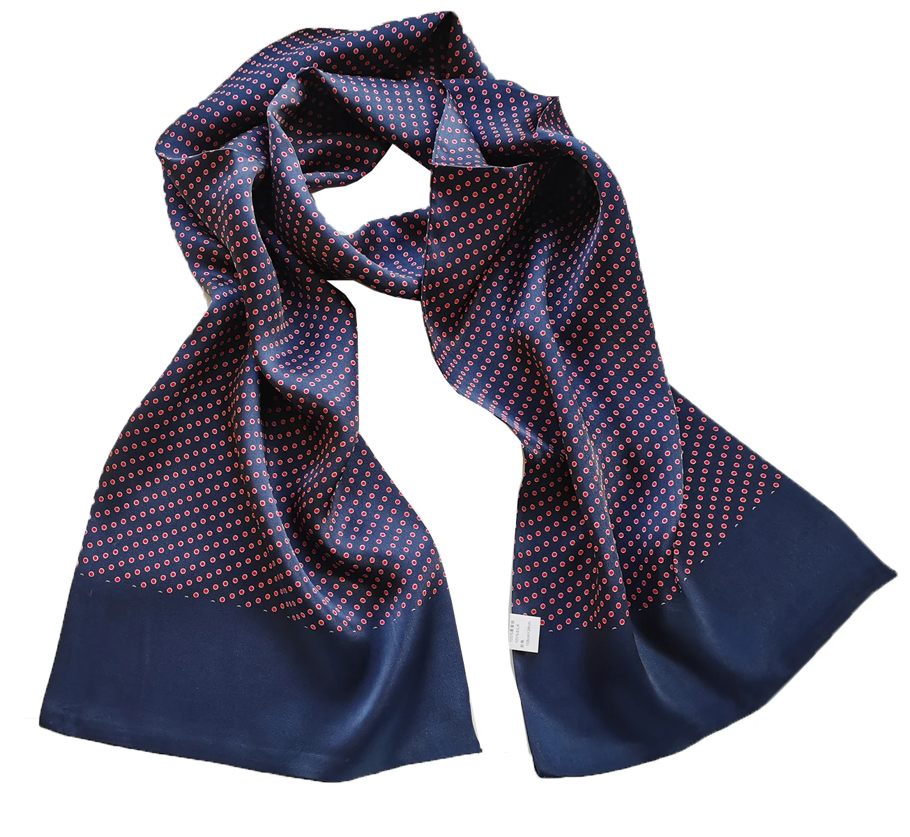 ผ้าพันคอไหมหม่อน 100% สําหรับผู้ชาย Polka Dot Double Layer Long Neckerchief สีฟ้าสีแดง
