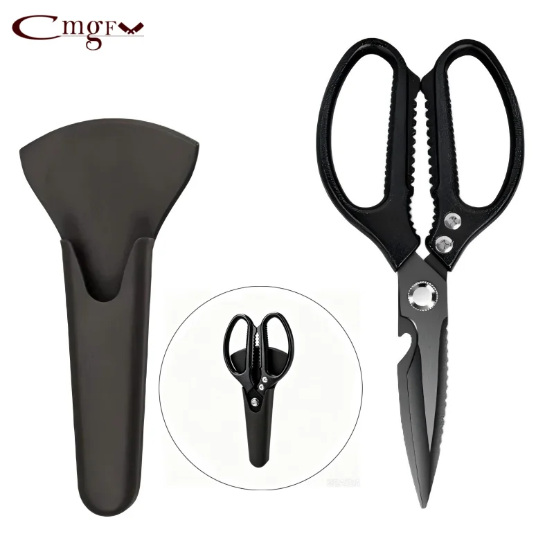 Black Stainless Steel Barbecue Scissors Shear Steak Chicken Kitchen Scissors Manufacturer Kitchen Tools Household Scissors Tools