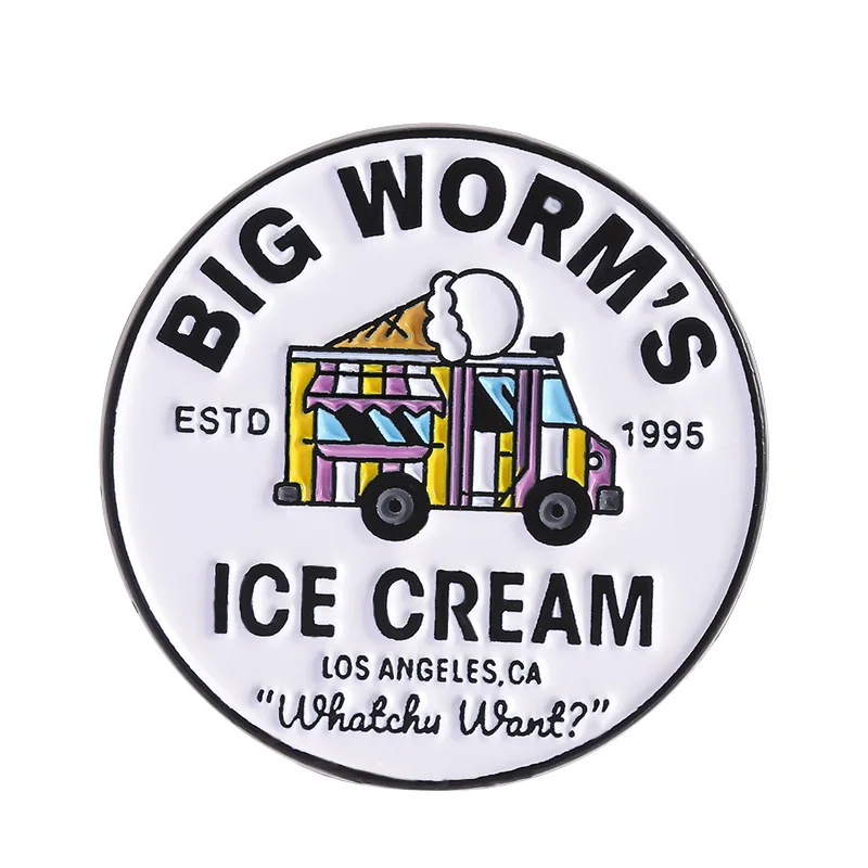 Cartoon Ice Cream Truck Pattern Round Brooches Creative English Letter Series Alloy Badges Clothing Accessory Pins Gifts