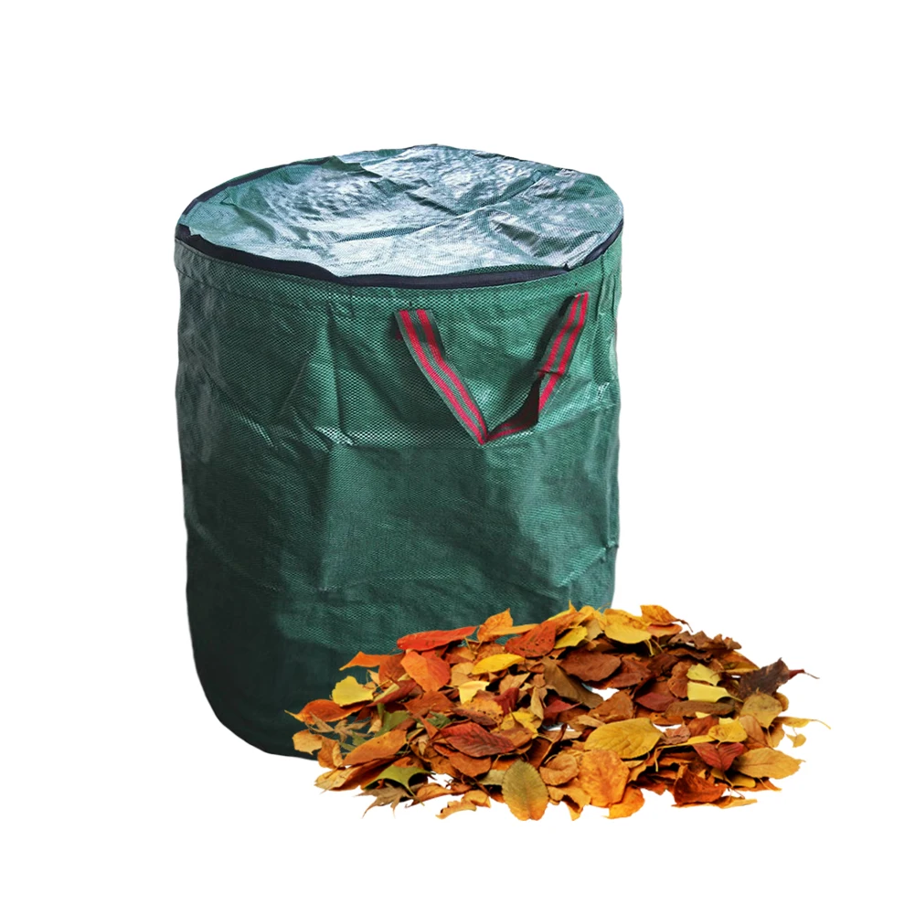 Gran capacidad con tapa, impermeable, para césped, multiusos, reutilizable, plegable, bolsa de basura para jardín, almacenamiento de hojas portátil