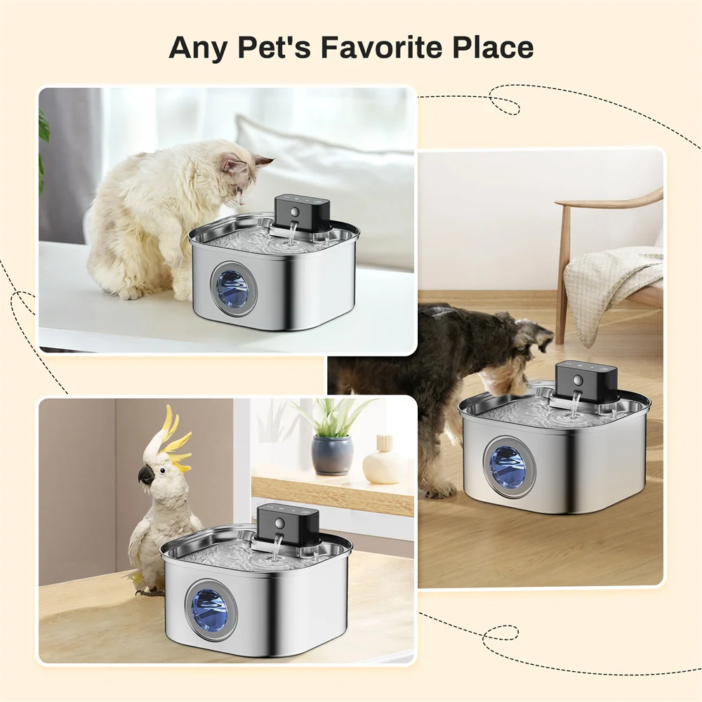 3.2Lstainless steel wireless charging cat and dog water fountain rechargeable automatic induction cycle filter pet drinking bowl