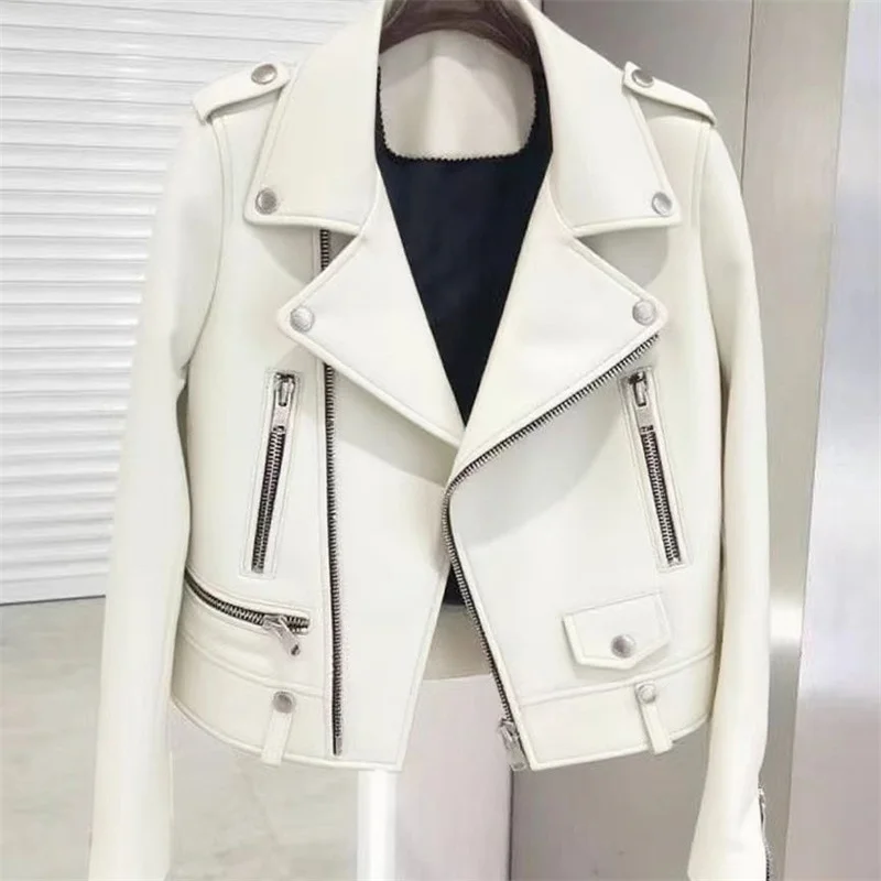 2025 Spring Autumn PU Leather New Leather Suit Jacket Women Motorcycle Leather Jackets Coat Fashion Zipper Pocket Outerwears