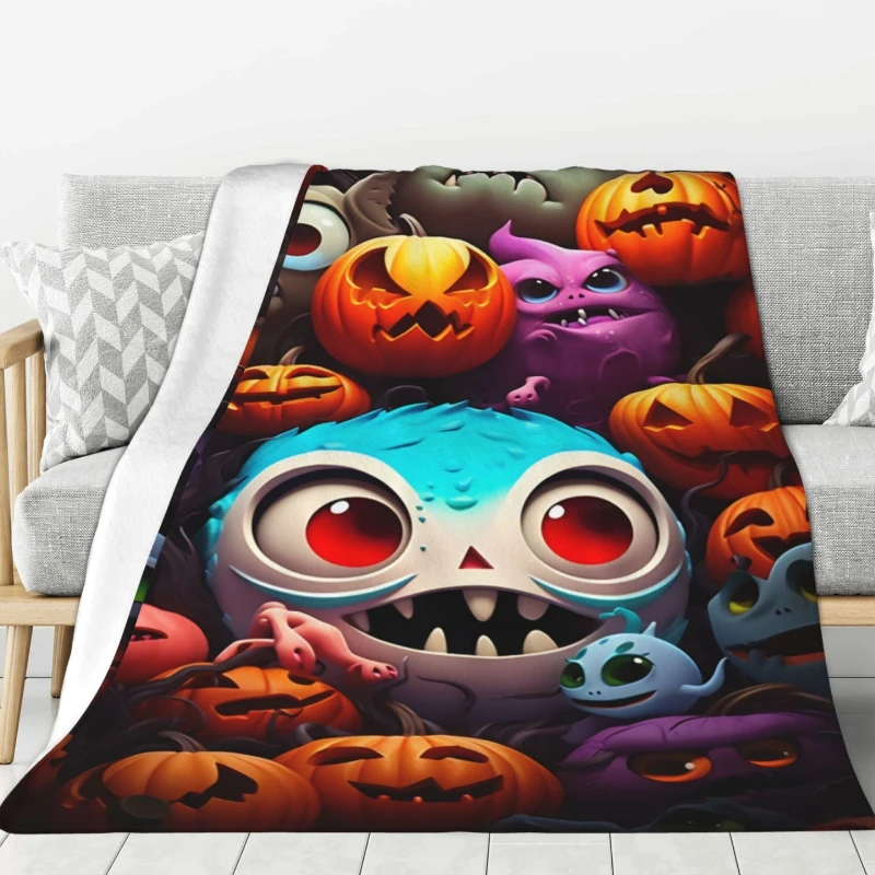 

2025 Halloween Blanket Flannel Pumpkin Ghost Skull Autumn Plush Decor Bed Car Home Camping all Season Use Holiday Gift