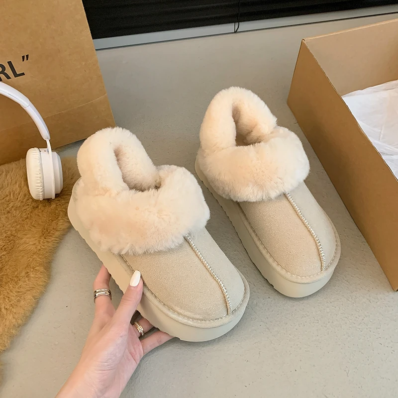 Fur Slippers Women Winter Plush Sandals Luxury Slip on Platform Slides Female Thick Sole Designer Cotton Home Shoes