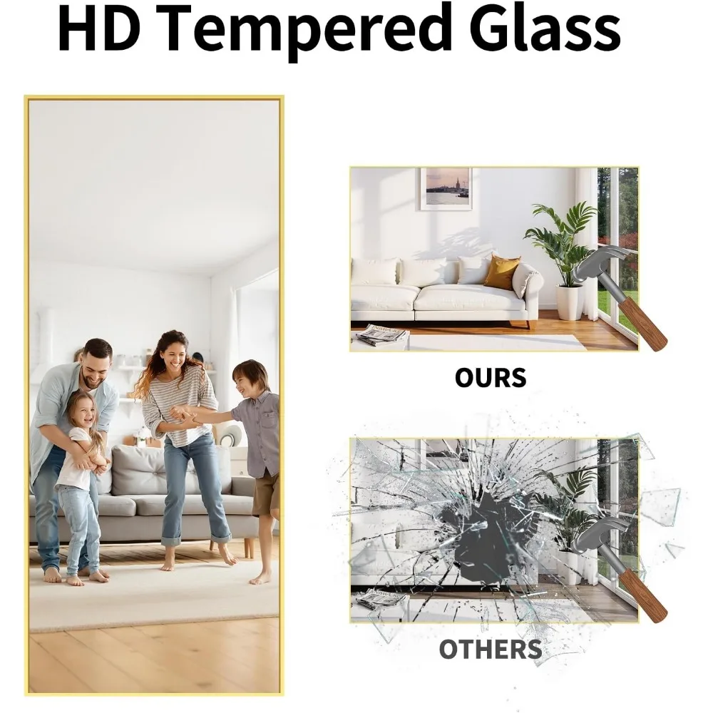 Grande espelho de chão com moldura de alumínio para visualização completa em decoração de casa