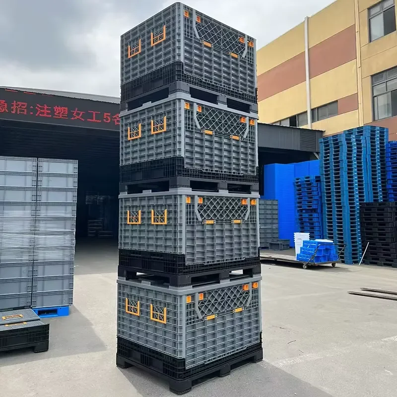 1200*1000 Large Heavy Hdpe Bulk Stackable Solid Industry Collapsible Plastic Pallet Box With Lid and Wheels