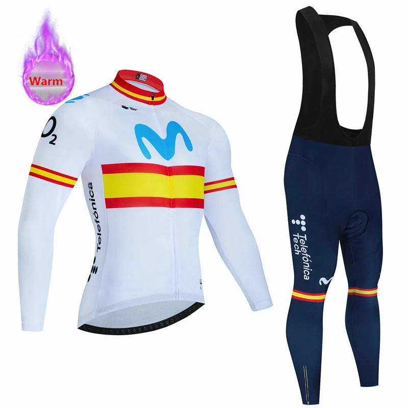 Movistar Winter Warm Thermal Fleece Set Cycling Clothes Bicycle Jersey Sports Spain MTB Bike Clothing Maillot Ciclismo Hombre