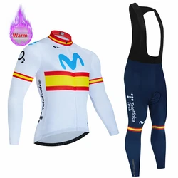 Movistar Winter Warm Thermal Fleece Set Cycling Clothes Bicycle Jersey Sports Spain MTB Bike Clothing Maillot Ciclismo Hombre