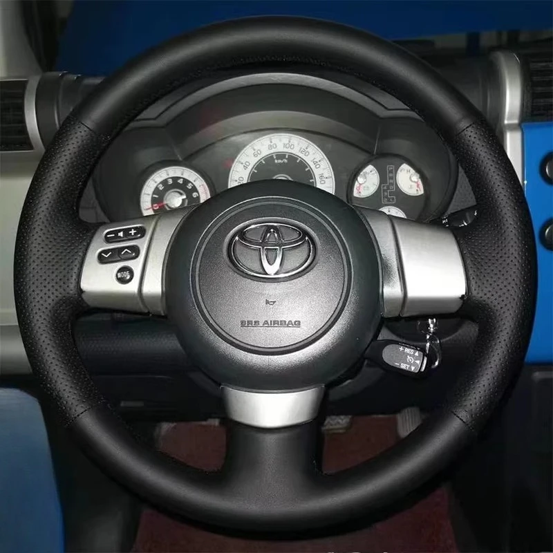 

Чехол на руль автомобиля из натуральной кожи, черный, с ручной прострочкой, противоскользящий, для Toyota FJ Cruiser 2006-2020, автозапчасти
