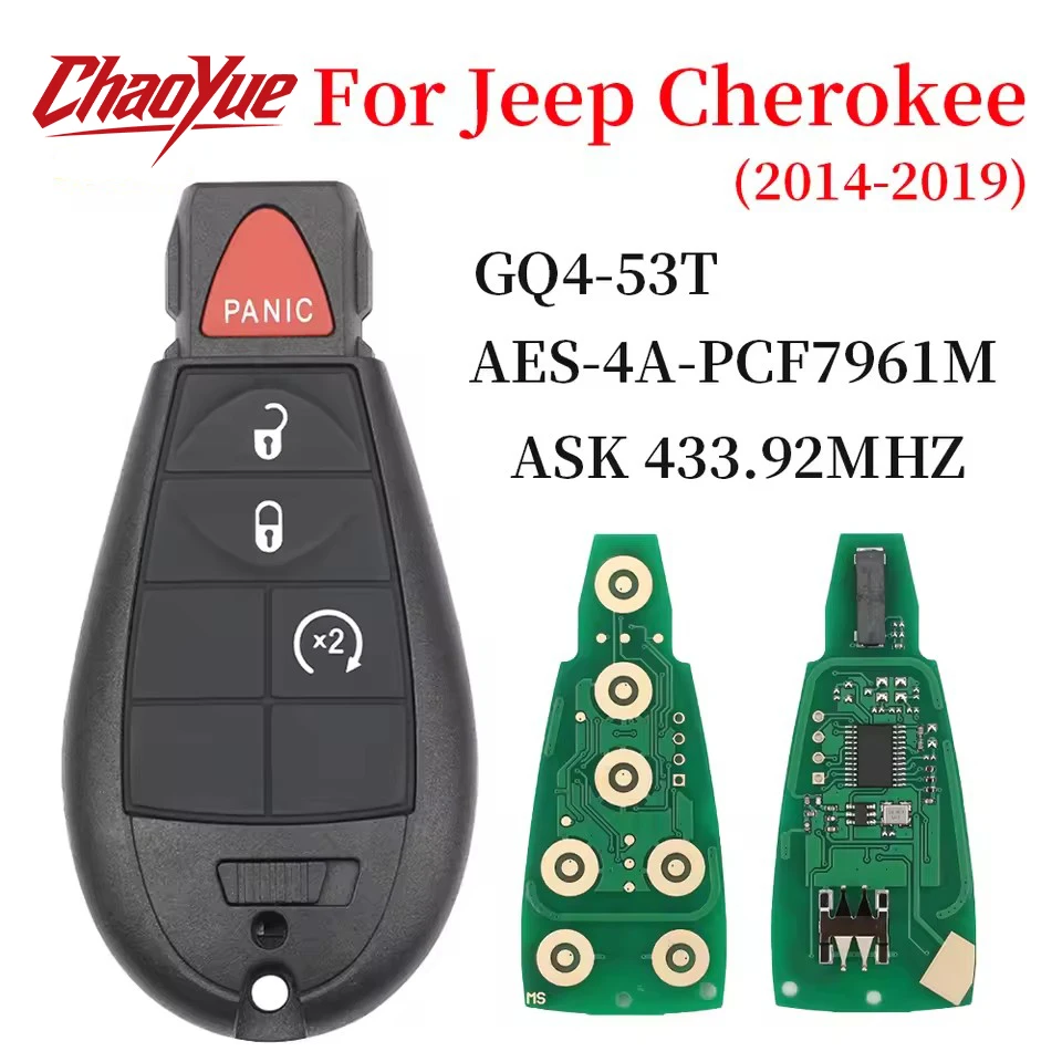ChaoYue 3/ 4/ 5 Buttons 433MHz 4A Chip for Jeep Cherokee Dodge RAM 2014 - 2019 Auto Remote Fobik Key Fob FCC ID: GQ4-53T-4A