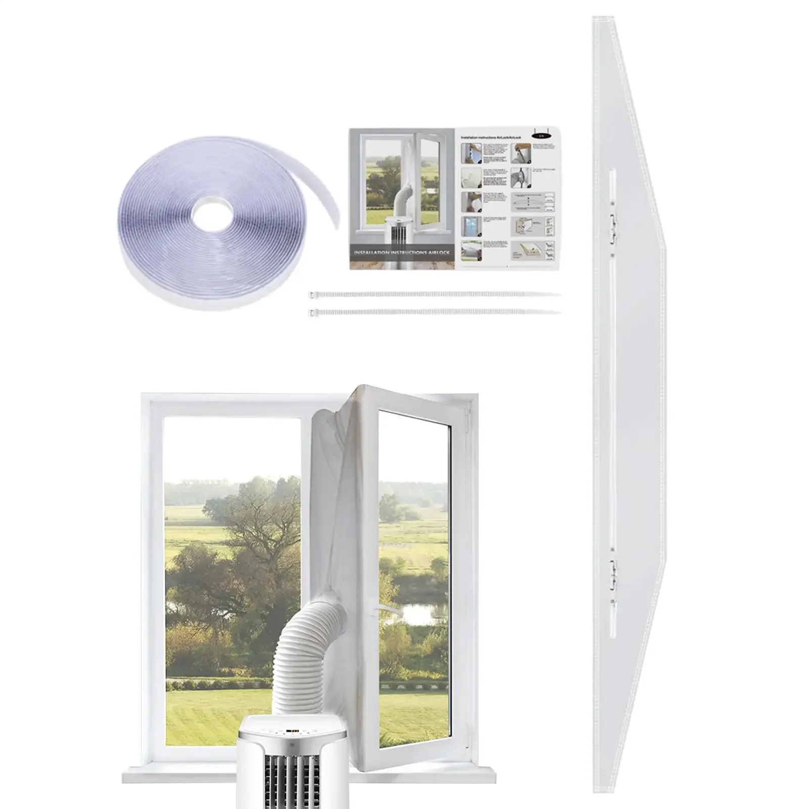 Portable Air Conditioner Vent Sealing Kit 400CM AC Unit Window Seal AC Insulation Set With Zip For Single Or Double Tube AC
